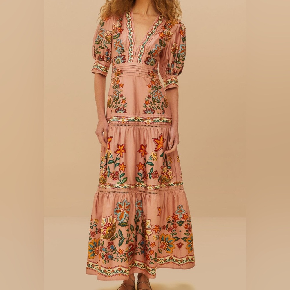 Farm Rio Pink Garden Delight Short Sleeve Maxi Dress